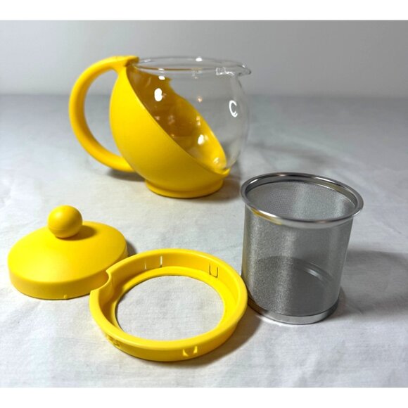 Yellow Glass Teapot With Stainless Steel Infuser & Lid 20 Oz  Modern Round Desig - Picture 5 of 6